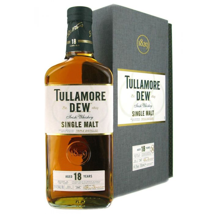 Tullamore Dew 18 Year Old Single Malt, Tullamore Dew 18 Year Old Single Malt whiskey is triple distilled and has been patiently aged in ex Bourbon casks.