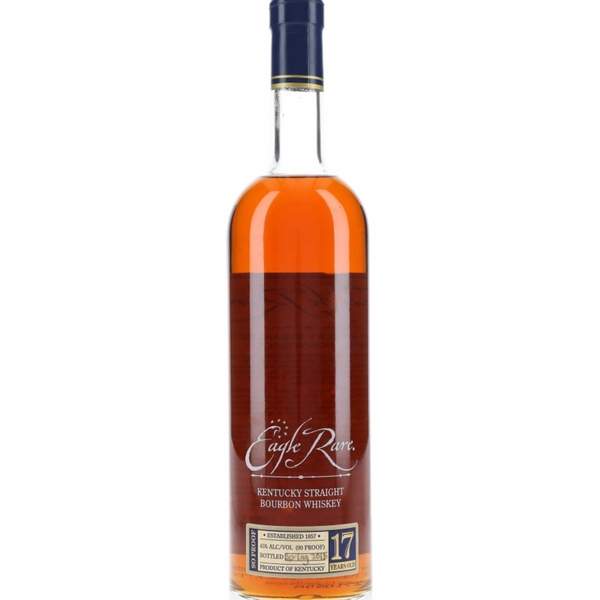 Eagle Rare Bourbon bourbon ages in oak barrels for nearly two decades and is only available in small quantities once a year