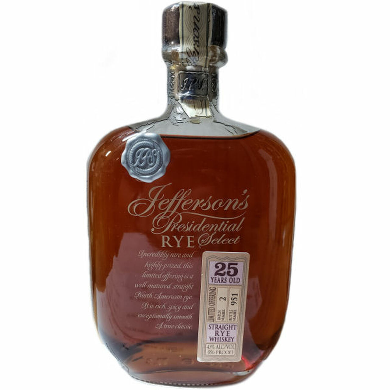 Jefferson's Presidential Select 25 Year Old Rye Whiskey