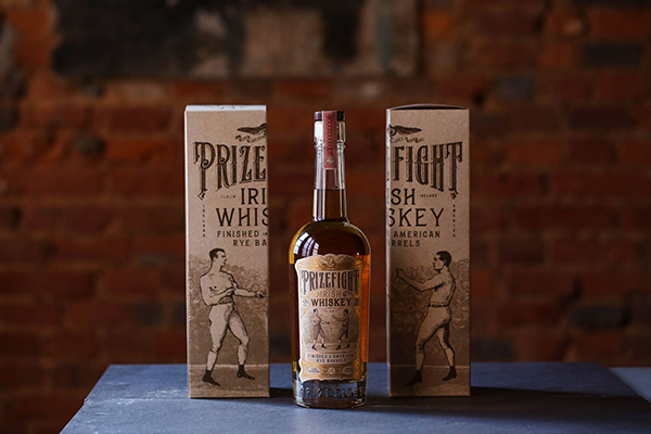 Prizefight Irish Whiskey, Prizefight is a blend of 10-year-old malt and 4-year-old grain, finished in rye barrels for 6 months.